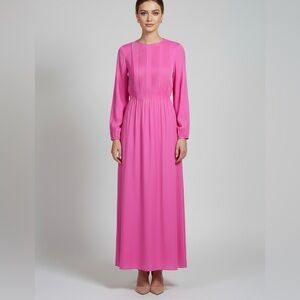 NWT Primark Hot Pink Long Sleeve Maxi Dress Bow Open Back Detail Size 12